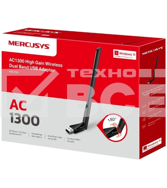 Mercusys MA30H AC1300 Двухдиапазонный Wi-Fi USB-адаптер высокого усиления