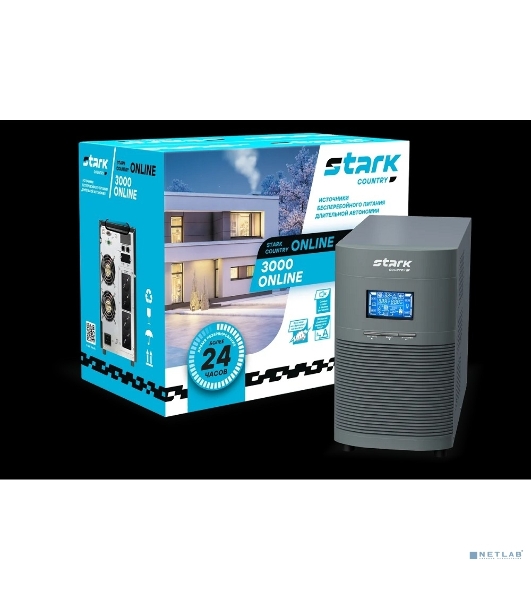 Источник бесперебойного питания STARK SC 3000 Online 12A 3000 ВА/2700 Вт Online, Напольный, 110-300В, 4 х ЕВРО, Smart-slot, USB, RS232, EPO, БЕЗ АКБ - внешние батареи 6 шт от 4,5Ач до 240 Ач