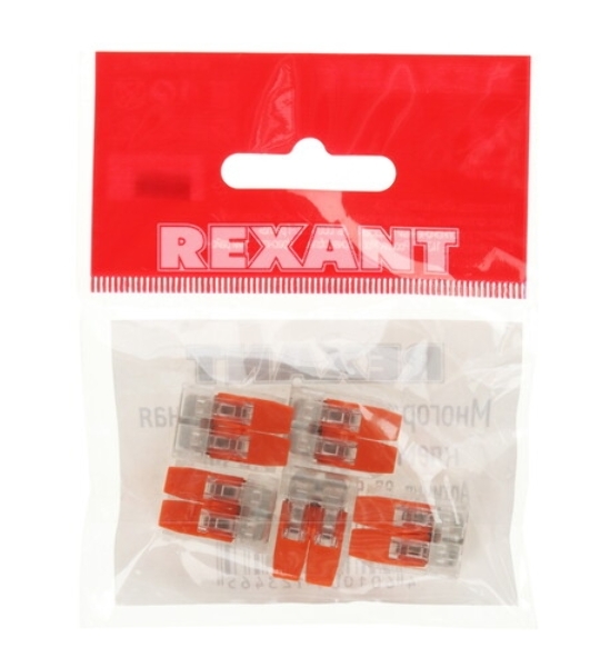 Клемма соединительная Rexant многоразовая проходная 2 полюса, с монтажной площадкой (0,08-4 мм²), серая (50 шт./уп.)