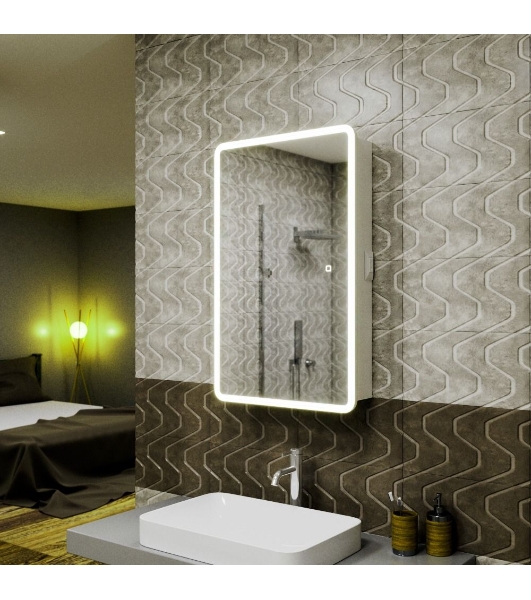 Зеркальный шкаф Bau Stil 50х80, LED подсветка, сенсор, плавное закрывание, оборачиваемый