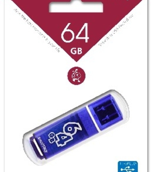 Флешка USB SmartBuy GLOSSY SERIES DARK BLUE (SB64GbGS-DB), 64Gb, USB 3.0, R/W 70/25, темно-синий