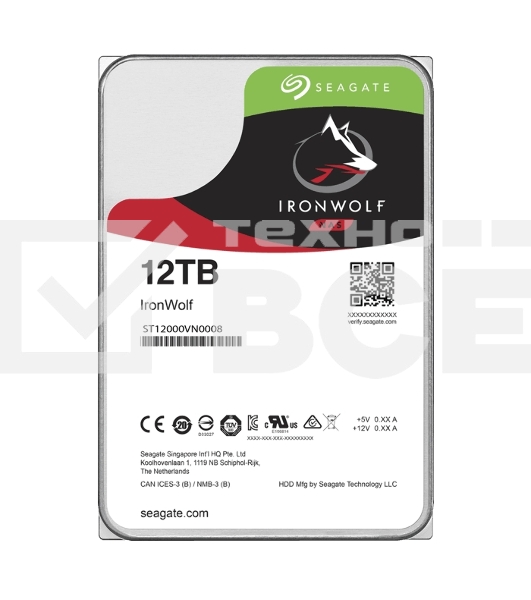 Жесткий диск Seagate Ironwolf ST12000VN0008, 12TB SATA 6.0Gb/s, 7200 rpm, 256mb buffer, 3.5