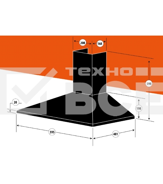 Вытяжка каминная Centek СТ-1820-60 черный, 60 см, 800 куб. м/ч, 55 дБ