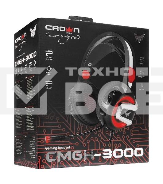 Гарнитура игровая Crown CMGH-3000 черный/красный