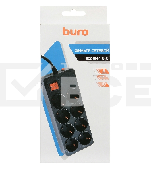 Сетевой фильтр Buro 800SH-1.8-B 1.8м (8 розеток) черный (коробка)