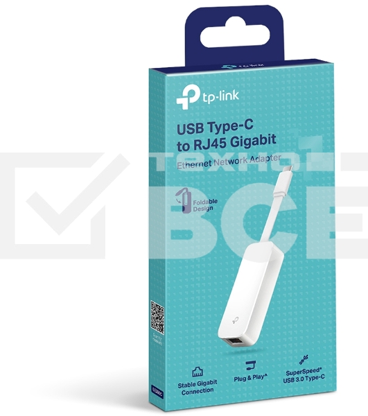 Сетевой адаптер TP-Link UE300C USB Type-C to RJ45 Gigabit Ethernet Network Adapter, USB 3.0 port, 10/100/1000 RJ45 port, Foldable,Portable and Lightweight design, Plug and Play