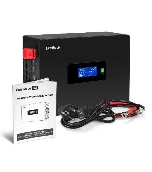 Комплект Источник бесперебойного питания EX295994RUS + батарея 100Aч EX285656RUS 2шт (инвертор, синус, для котла, PF=1, настенный) ExeGate IdealSine SR-1500.LCD.2SH 1500VA/1500W, чистая синусоида, цветной LCD-дисплей, 2*Schuko, крепление настенное, Black + батарея ExeGate HRL 12-100 (12В, 100А·ч) 2шт