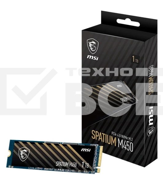 Накопитель SSD MSI SPATIUM M450, 1Tb, PCIe 4.0 x4, M.2 2280, NVMe, R/W 3400/2400