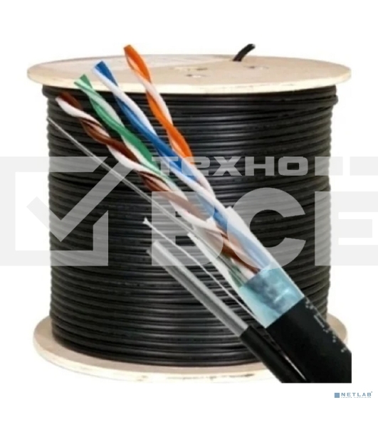 Кабель 5bites FS5525-305BPE-M FTP/SOLID/5E/24AWG/COPPER/PE/BLACK/OUTDOOR/MSGR/DRUM/305M