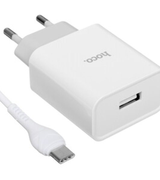 Зарядное устройство Hoco 10.5Вт, 2.1А, 1хUSB + кабель USB/Type-C 1м, C81A, белый, блистер