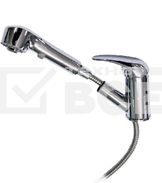 Смеситель кухонный вытяжной шаровый BRIMIX 3508 корпус 40 мм (шаровый, ручка литая, на шпильке, картридж d=40мм, вытяжной гусак 1000мм с переключением режимов струи, аэратор для экономии воды, подводка в комплекте, комплект прокладок)