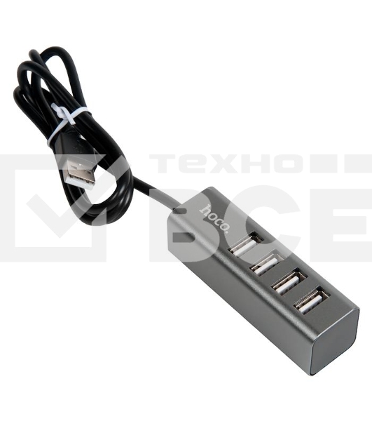 Переходник разветвитель Hoco HB1 USB - 4USB (USB 2.0 - 480 Мбит/с), 0.8 м, серый