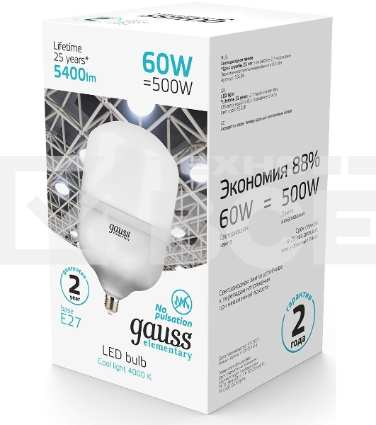 Лампа Gauss Elementary LED T160 E27 60W 5400lm 5400lm 180-240V 4000K 63226 Gauss