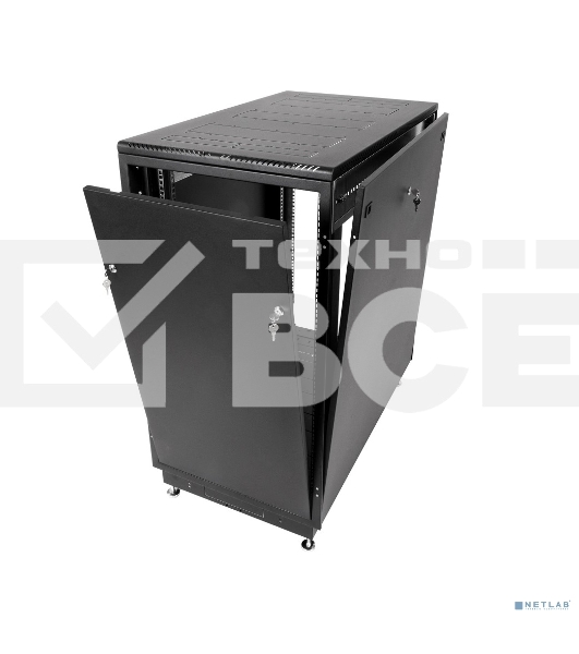 Шкаф коммутационный ЦМО ШТК-М-18.6.6-1ААА-9005 18U 600x600мм пер.дв.стекл задн.дв.стал.лист 2 бок.пан. направл.под закл.гайки 270кг черный