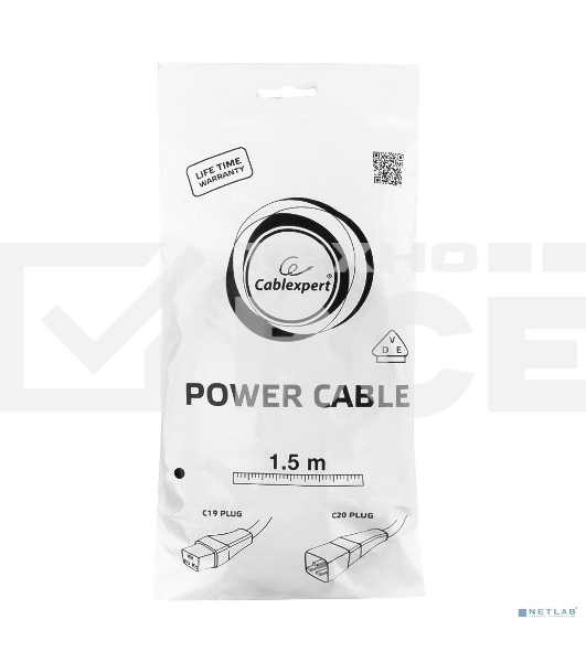Кабель питания для UPC Gembird/Cablexpert, 1.5м, С19 - C20, 16А, черный, с заземлением(PC-189-C19)