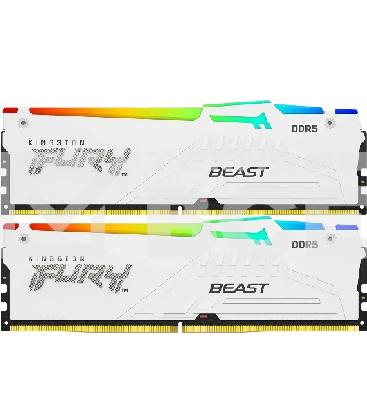 Оперативная память Kingston Fury Beast, DDR5, 32GB (2x16GB), 6000MHz, CL30, DIMM, с радиаторами, RGB, белый