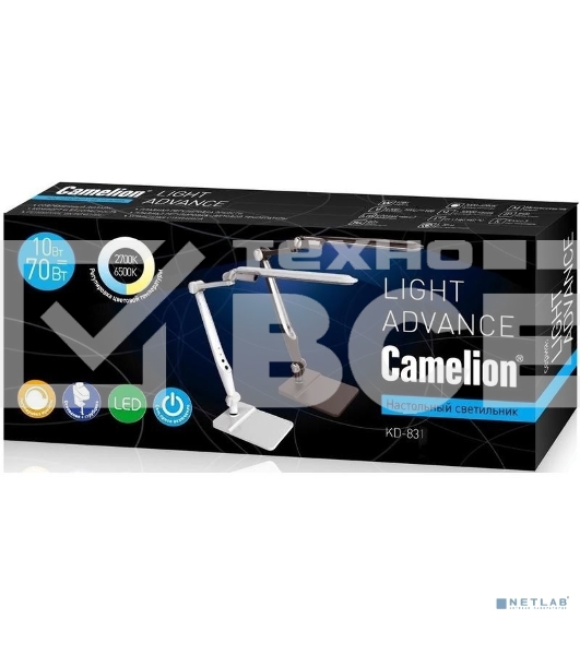 Светильник Camelion KD-831 C01 бел LED (Свет-к наст.10 Вт,230В, осн+струбц.,600 лм,сенс.рег.ярк и .тем)