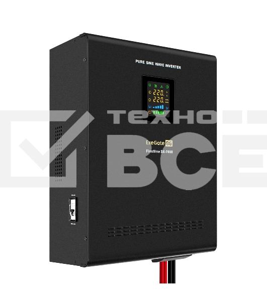 Источник бесперебойного питания (инвертор, синус, для котла, настенный) ExeGate FineSine SX-7000.LCD.AVR.2SH.T 7000VA/5000W, чистая синусоида, цветной LCD-дисплей, AVR, 2*Schuko+клеммы, линейно-интерактивный, внешняя батарея 48В до 200А·ч (поставляется от