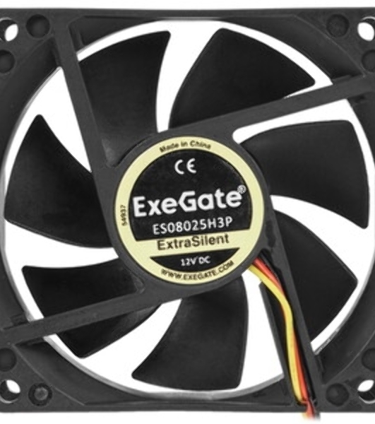 Вентилятор для корпуса ExeGate ExtraSilent ES08025H3P черный, 80 мм, 2000 об/мин, 19 дБ, 3 pin