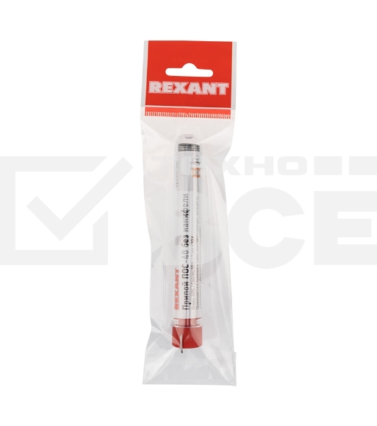 Припой без канифоли ПОС-40 Rexant, 10 г, Ø1.0 мм, (олово 40%, свинец 60%), колба