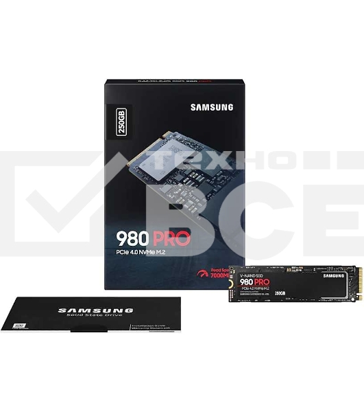 Накопитель SSD Samsung 980 PRO, 250GB, PCIe 4.0 x4, M.2 2280, NVMe, R/W 6400/2700