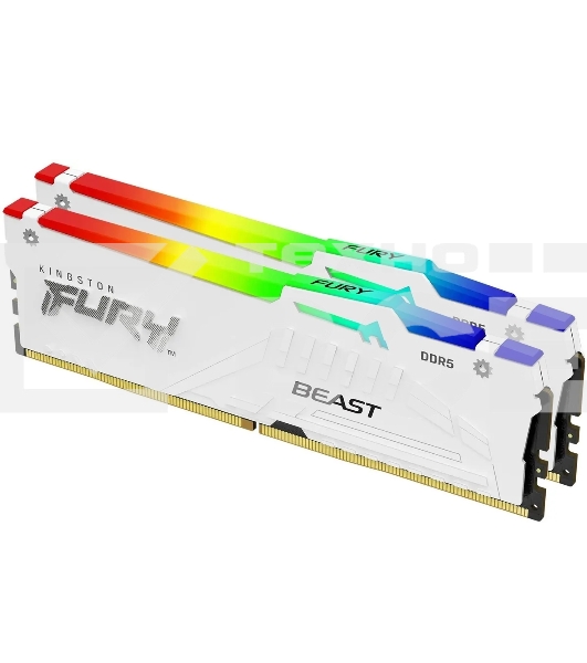 Оперативная память Kingston Fury Beast, DDR5, 32GB (2x16GB), 6000MHz, CL30, DIMM, с радиаторами, RGB, белый