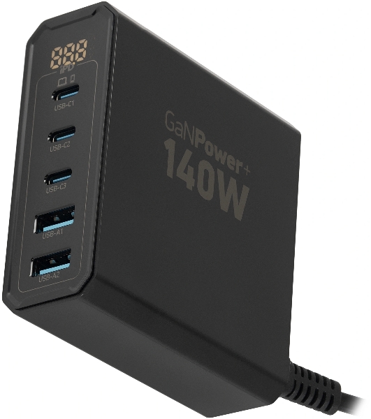 Настольное зарядное устройство Digma Pro DPW10A 140W 5A (PD+QC) 3хUSB-C/2xUSB-A универсальное черный (DPW1A4G024BK)