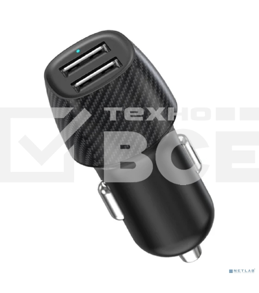 Автомобильное зарядное устройство c двумя портами Rexant (USB-А + USB-A) со световой индикацией, 12Вт, черное