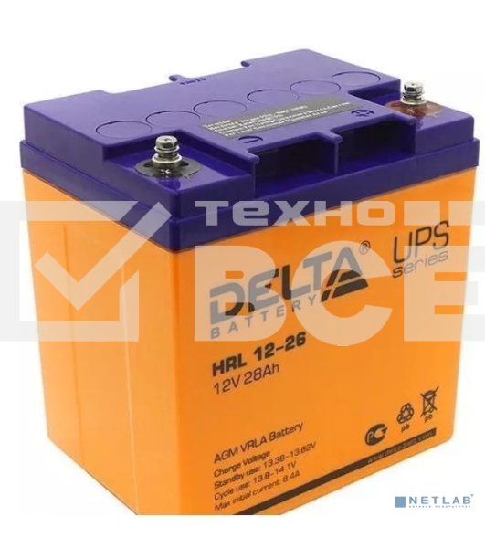 Аккумуляторная батарея Delta HRL 12-26 X напряжение 12В, емкость 28А·ч (165х125х175мм)