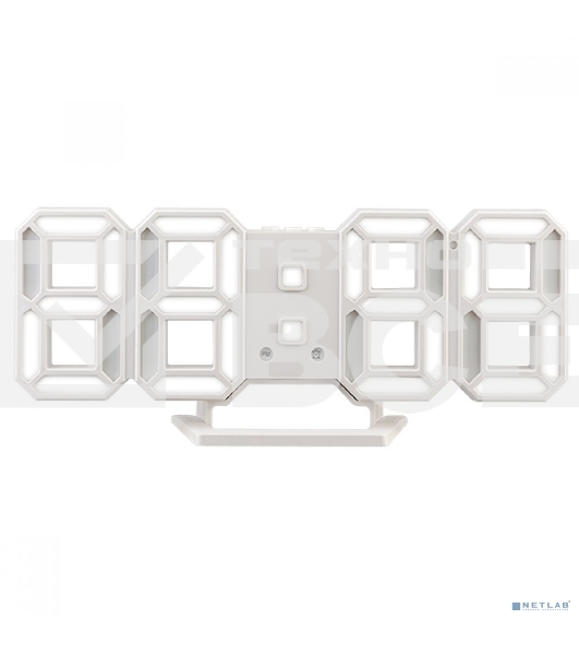 часы-будильник Perfeo LED 'LUMINOUS 2', белый корпус / белая подсветка (PF-6111)