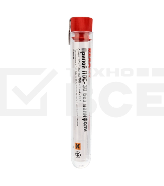 Припой без канифоли ПОС-30 Rexant, 10 г, Ø1.0 мм, (олово 30%, свинец 70%), колба