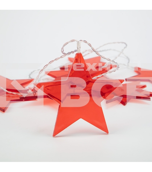 Гирлянда светодиодная «Звездопад» красная 10 LED, 2,25 м, прозрачный ПВХ, теплый белый свет свечения, 2 х АА (батарейки не в комплекте) NEON-NIGHT