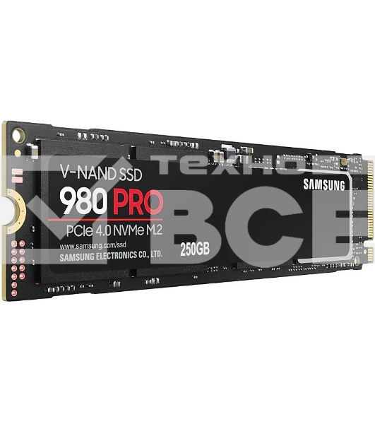 Накопитель SSD Samsung 980 PRO, 250GB, PCIe 4.0 x4, M.2 2280, NVMe, R/W 6400/2700