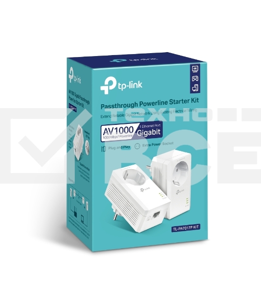 Сетевой адаптер TP-Link AV1000 Gigabit Passthrough Powerline Starter KitSPEED: 1000 Mbps PowerlineSPEC: Broadcom CPU, HomePlug AV2, 1+1 Gigabit PortFEATURE: Plug and Play, tpPLC Utility, Pair for More Security, Extra Power SocketKIT: 2× TL-PA7017P'