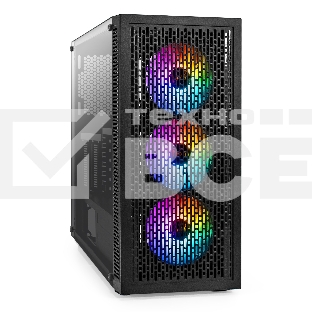 Корпус Miditower ExeGate EVO-5001A (ATX, без БП, 2*USB+1*USB3.0+HD Audio, черный, 3 вент.12см с RGB подсветкой, боковая панель - закаленное стекло)