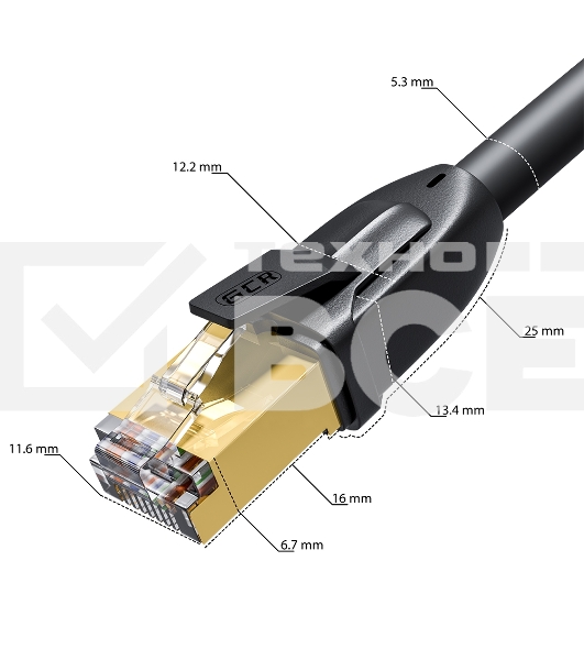 Патч-корд GCR PROF прямой 2.0m, FTP медь кат.6, позолоч. контакты и  коннектор, 25 AWG, Deluxe ethernet high speed 10 Гбит/с, RJ45, T568B