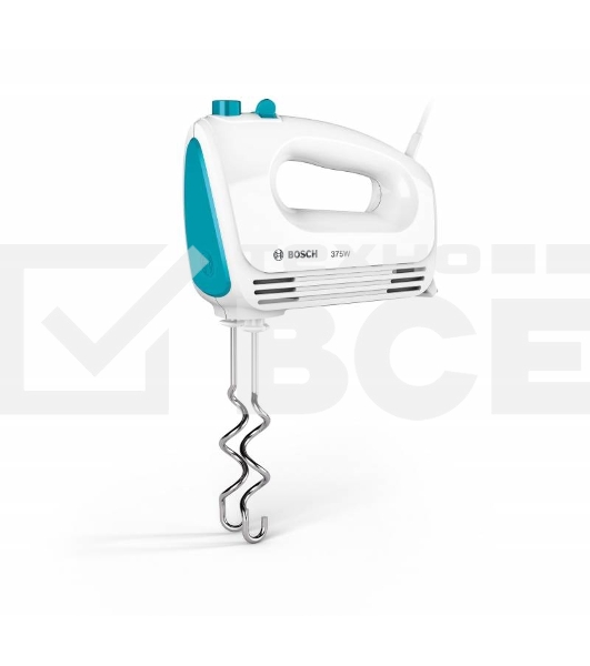Миксер Bosch MFQ2210D , 375 Вт, цвет: белый/ голубой, 4 скорости+ импульс.режим, 2 крюка+ 2 венчика