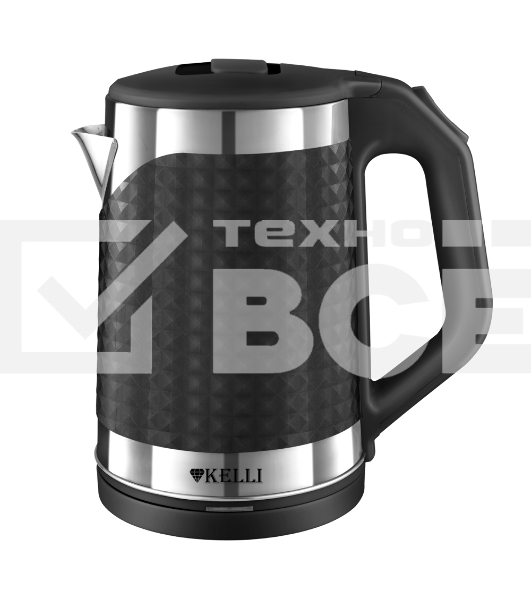 Чайник электрический Kelli KL-1372B 1,8л, нержавейка+пластик, черный (12)