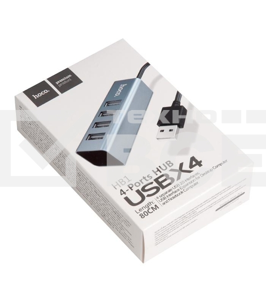 Переходник разветвитель Hoco HB1 USB - 4USB (USB 2.0 - 480 Мбит/с), 0.8 м, серый