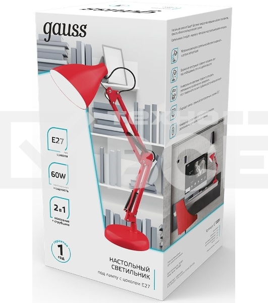 Светильник Gauss GT0034 настольный на струбцине/основание E27 красный 60Вт
