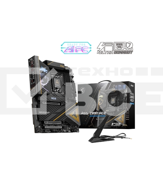 Материнская плата MSI MEG Z890 ACE, LGA 1851, Intel Z890, 4xDDR5, 4xSATA, 5xM.2, 1xPCIe 5.0 x16, 1xPCIe 5.0 x8, 1xPCIe 4.0 x4, 1xHDMI, 1x 10Gb LAN, 11xUSB-A 3.2 Gen 2, 2xUSB-C 3.2 Gen 2, 2xThunderbolt 4, 2x3.5 мм, 7.1, ATX
