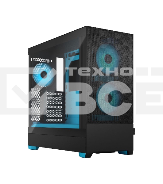 Компьютерный корпус без блока питания Fractal Design Pop Air RGb Cyan Core TG Clear Tint, Midi-Tower, 3x120мм RGb, 2xUSB-A 3.2 ATX, mATX, mITX черный/циан