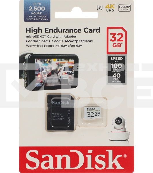 Флеш карта microSD 32GB SanDisk microSDHC Class 10 UHS-I U3 V30 High Endurance Video Monitoring Card