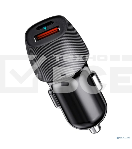 Автомобильное зарядное устройство с двумя портами Rexant (USB-A QC 3.0 + USB-C PD) со световой индикацией, 38Вт, черное