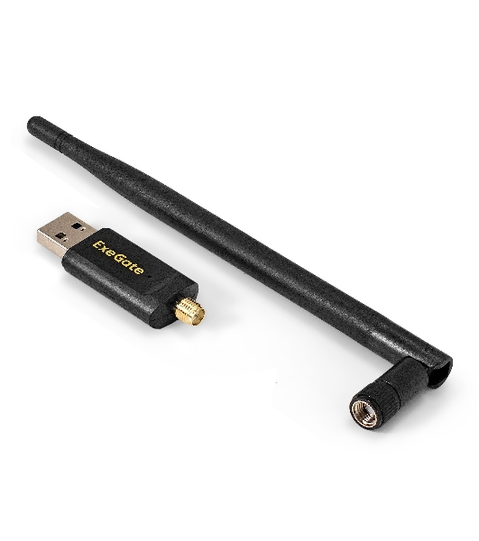 Сетевой адаптер Wi-Fi 5 двухдиапазонный высокого усиления ExeGate EDWA-186-AC1300-2 (Wi-Fi AC (a/b/g/n/ac), чипсет Realtek8812, 2.4 ГГц до 400 Мбит/с + 5 ГГц до 867 Мбит/с, 1x5dBi внешняя съемная антенна, USB 3.0)