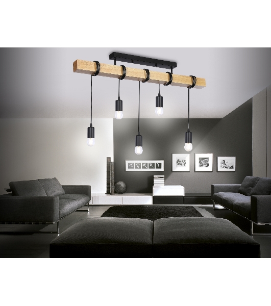 Светильник Ambrella light TR8183/5 BK/LW черный/светлое дерево E27*5 max 40W 800*50*420