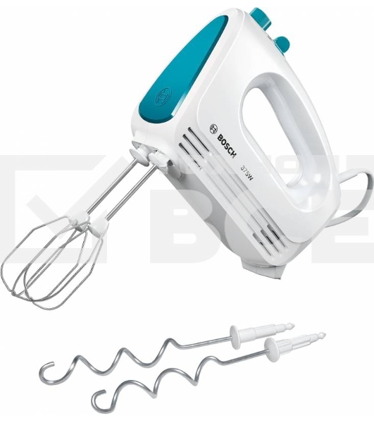 Миксер Bosch MFQ2210D , 375 Вт, цвет: белый/ голубой, 4 скорости+ импульс.режим, 2 крюка+ 2 венчика