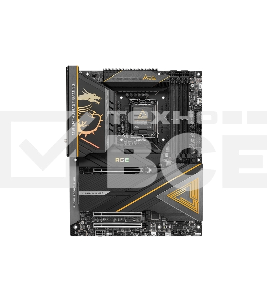Материнская плата MSI MEG Z890 ACE, LGA 1851, Intel Z890, 4xDDR5, 4xSATA, 5xM.2, 1xPCIe 5.0 x16, 1xPCIe 5.0 x8, 1xPCIe 4.0 x4, 1xHDMI, 1x 10Gb LAN, 11xUSB-A 3.2 Gen 2, 2xUSB-C 3.2 Gen 2, 2xThunderbolt 4, 2x3.5 мм, 7.1, ATX