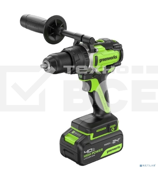 Дрель-шуруповерт аккумуляторная Greenworks GD24DD140 24V, 70/140Нм,Anti-kickback,2х4Ач,ЗУ,кор 3707607CUD