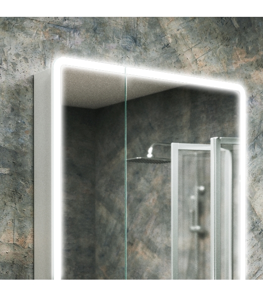 Зеркальный шкаф Bau Stil 70х80, LED подсветка, сенсор, плавное закрывание, оборачиваемый
